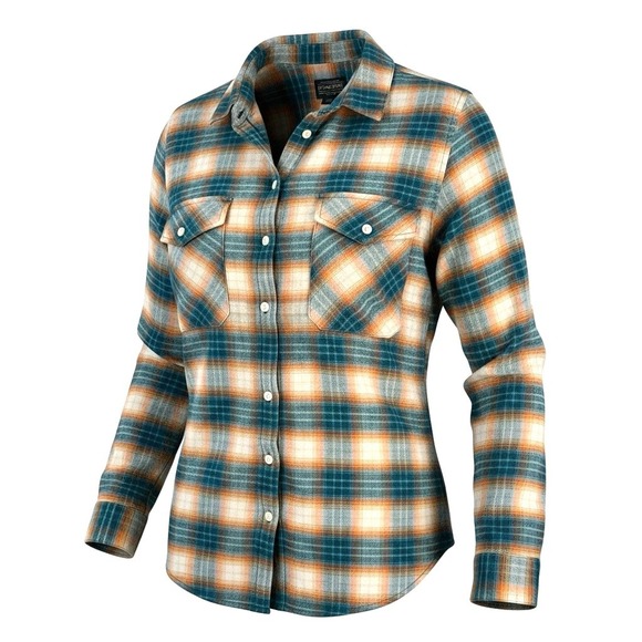 Pendleton Tops - Pendleton Madison Double Brushed Flannel Blue Orange Button Shirt Womens Sz XL